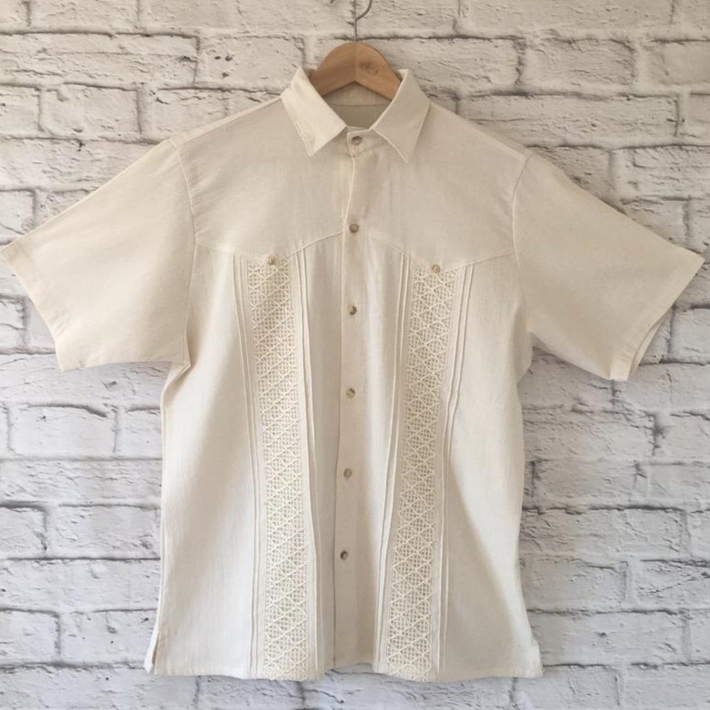 Men's Off White Mexican Guayabera Shirt